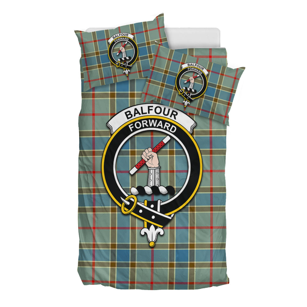 Balfour Blue Tartan Bedding Set with Family Crest - Tartan Vibes Clothing