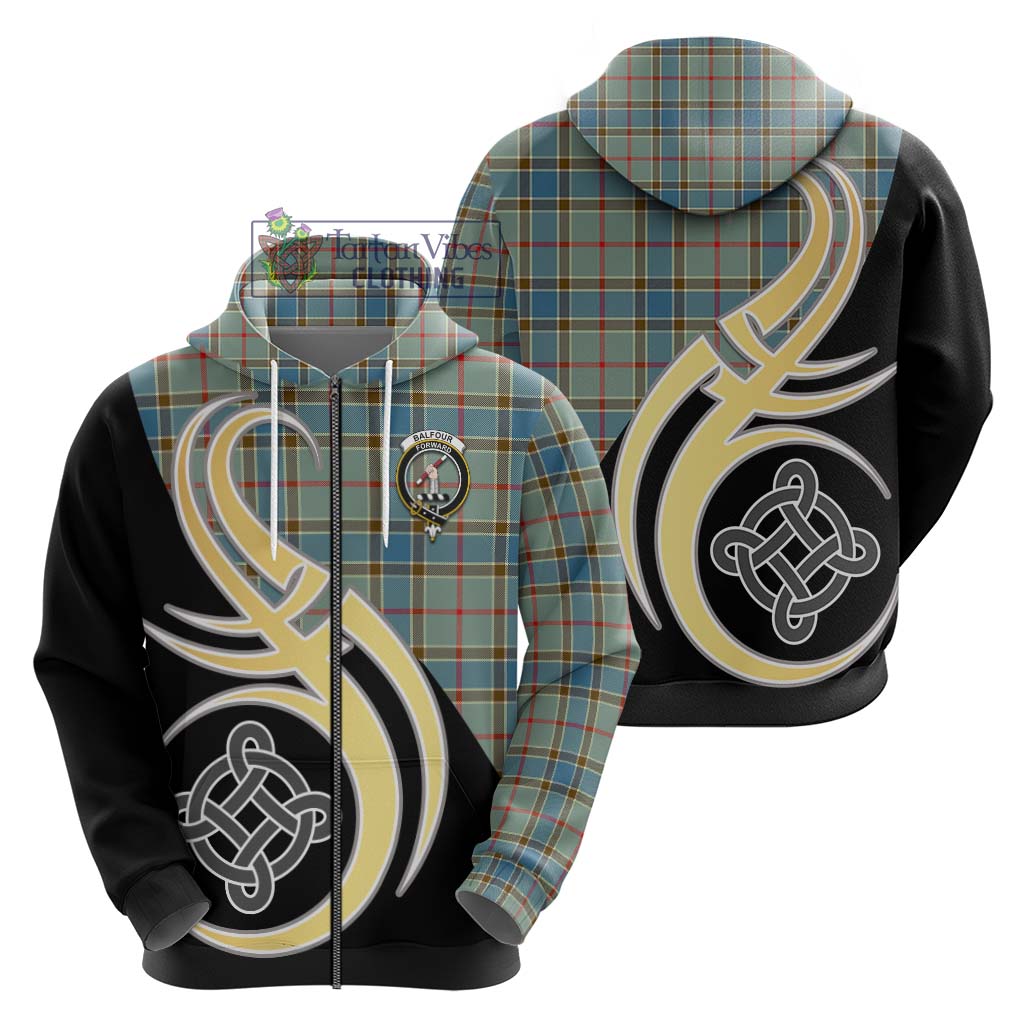 Balfour Blue Tartan Hoodie with Family Crest and Celtic Symbol Style - Tartan Vibes Clothing