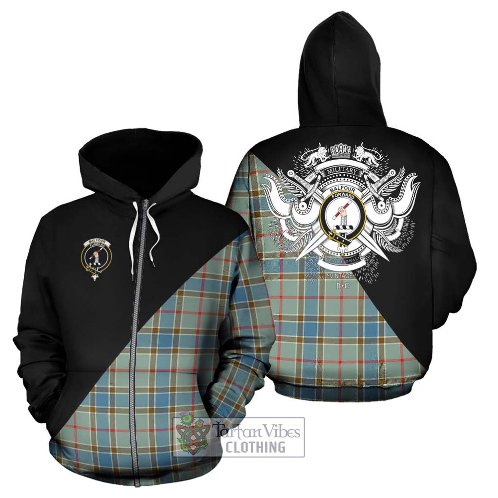 Balfour Blue Tartan Hoodie with Family Crest and Military Logo Style - Tartanvibesclothing Shop