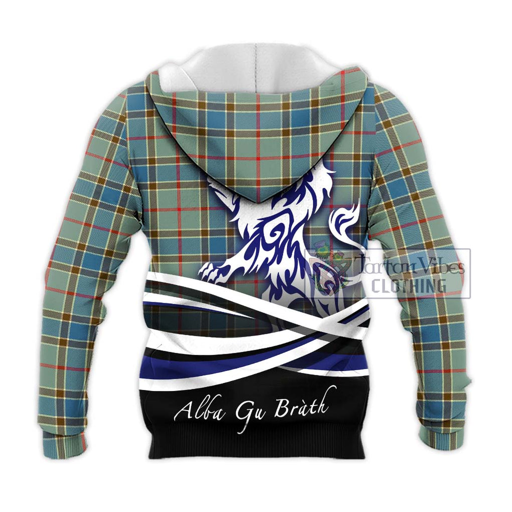 Balfour Blue Tartan Knitted Hoodie with Alba Gu Brath Regal Lion Emblem - Tartanvibesclothing Shop