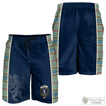 Balfour Blue Tartan Men's Shorts with Family Crest and Lion Rampant Vibes Sport Style