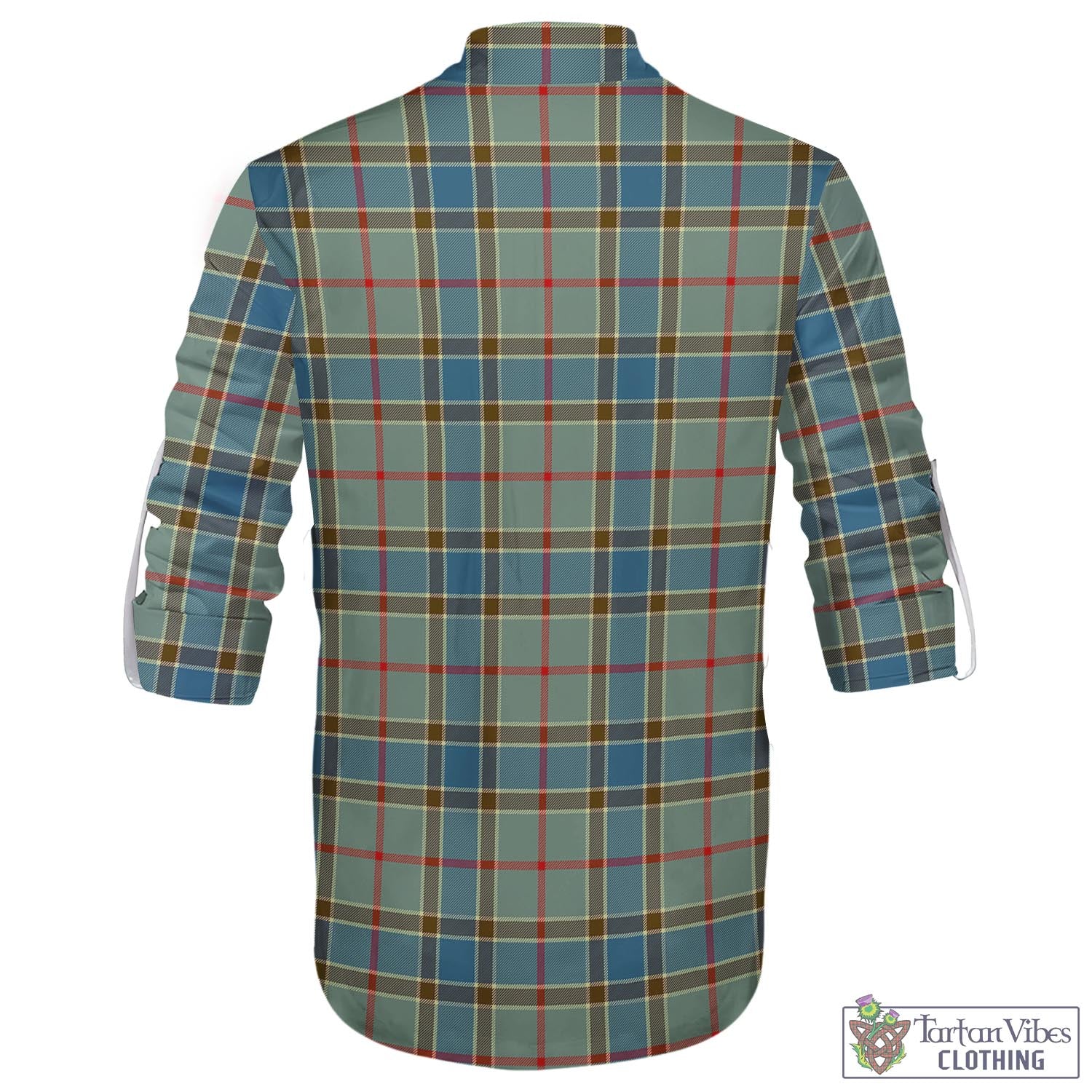 Tartan Vibes Clothing Balfour Blue Tartan Men's Scottish Traditional Jacobite Ghillie Kilt Shirt with Family Crest