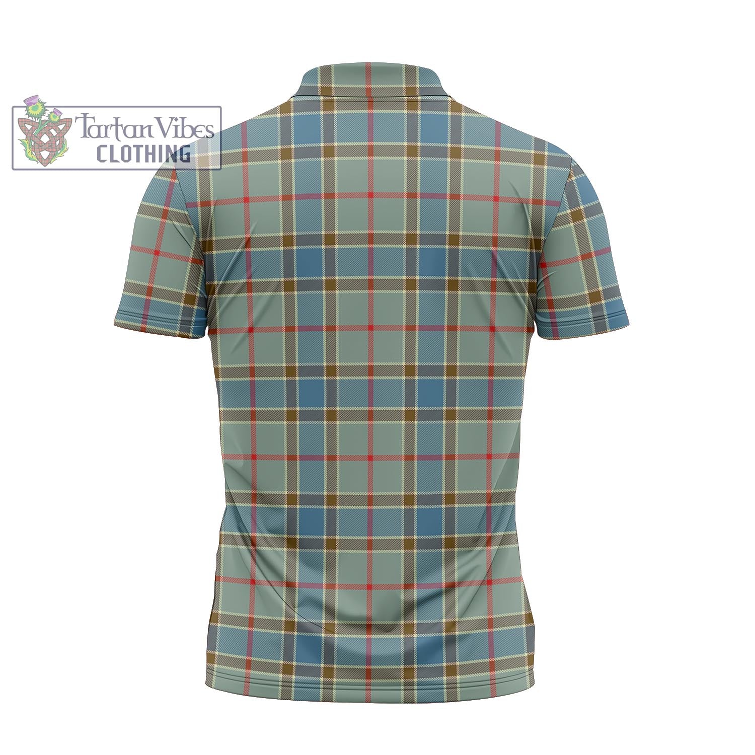 Tartan Vibes Clothing Balfour Blue Tartan Zipper Polo Shirt with Family Crest