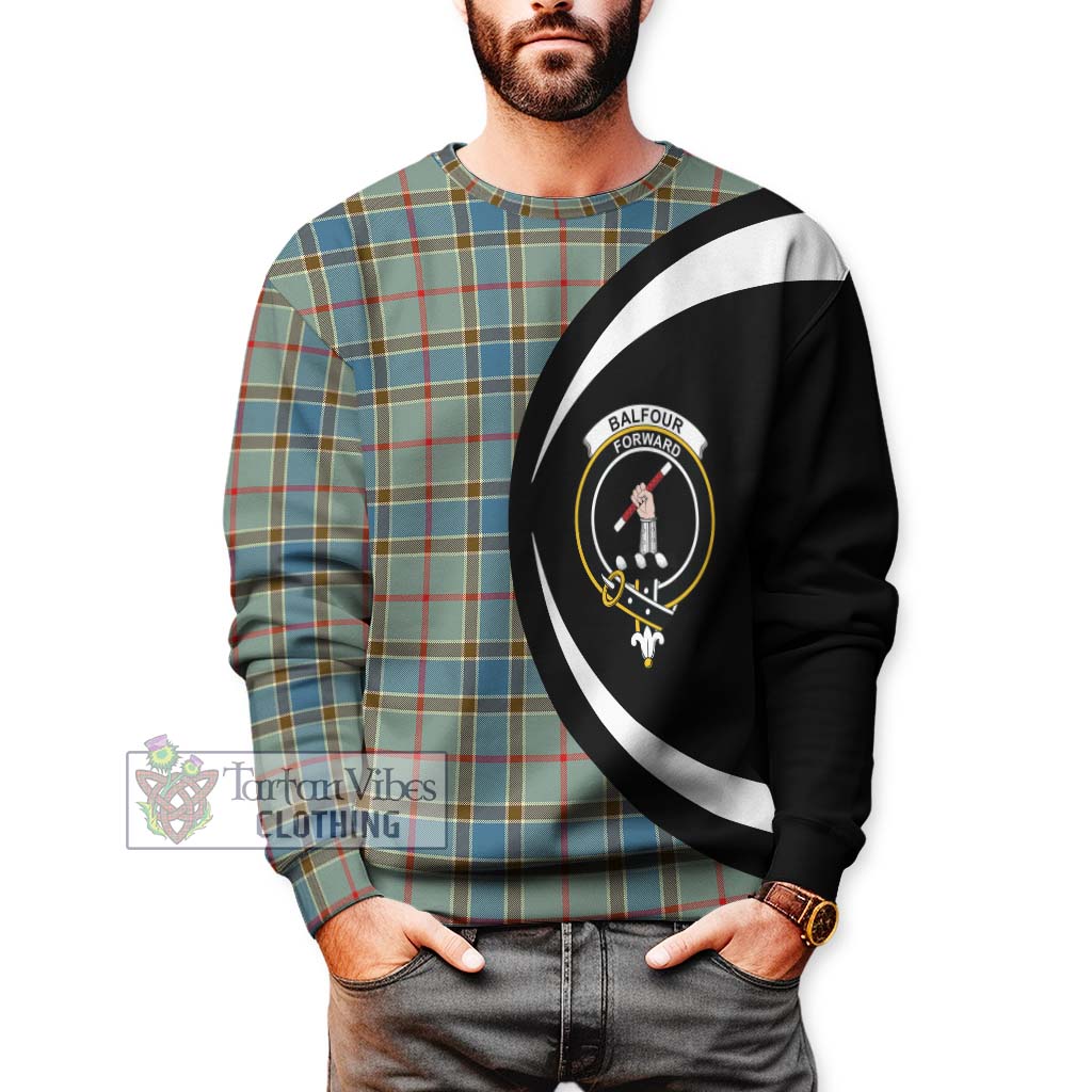 Balfour Blue Tartan Sweatshirt with Family Crest Circle Style - Tartan Vibes Clothing