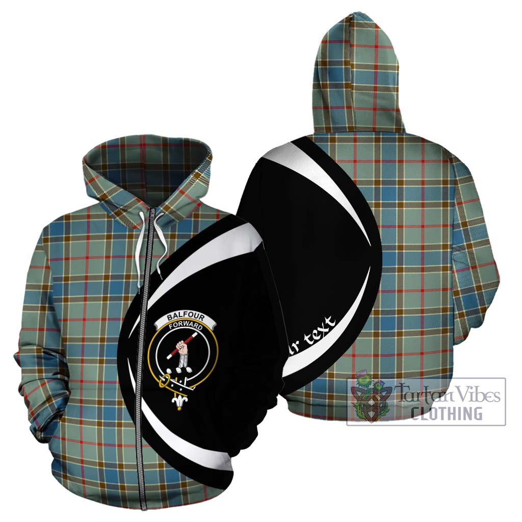 Tartan Vibes Clothing Balfour Blue Tartan Hoodie with Family Crest Circle Style