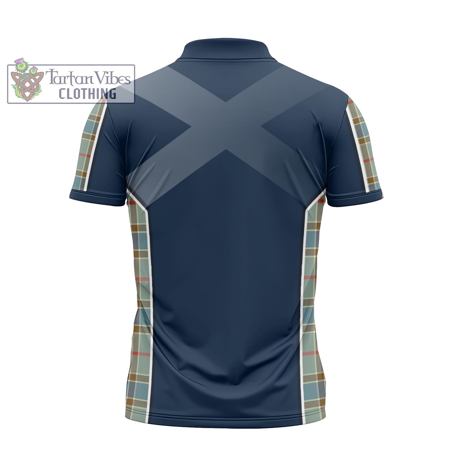 Tartan Vibes Clothing Balfour Blue Tartan Zipper Polo Shirt with Family Crest and Scottish Thistle Vibes Sport Style