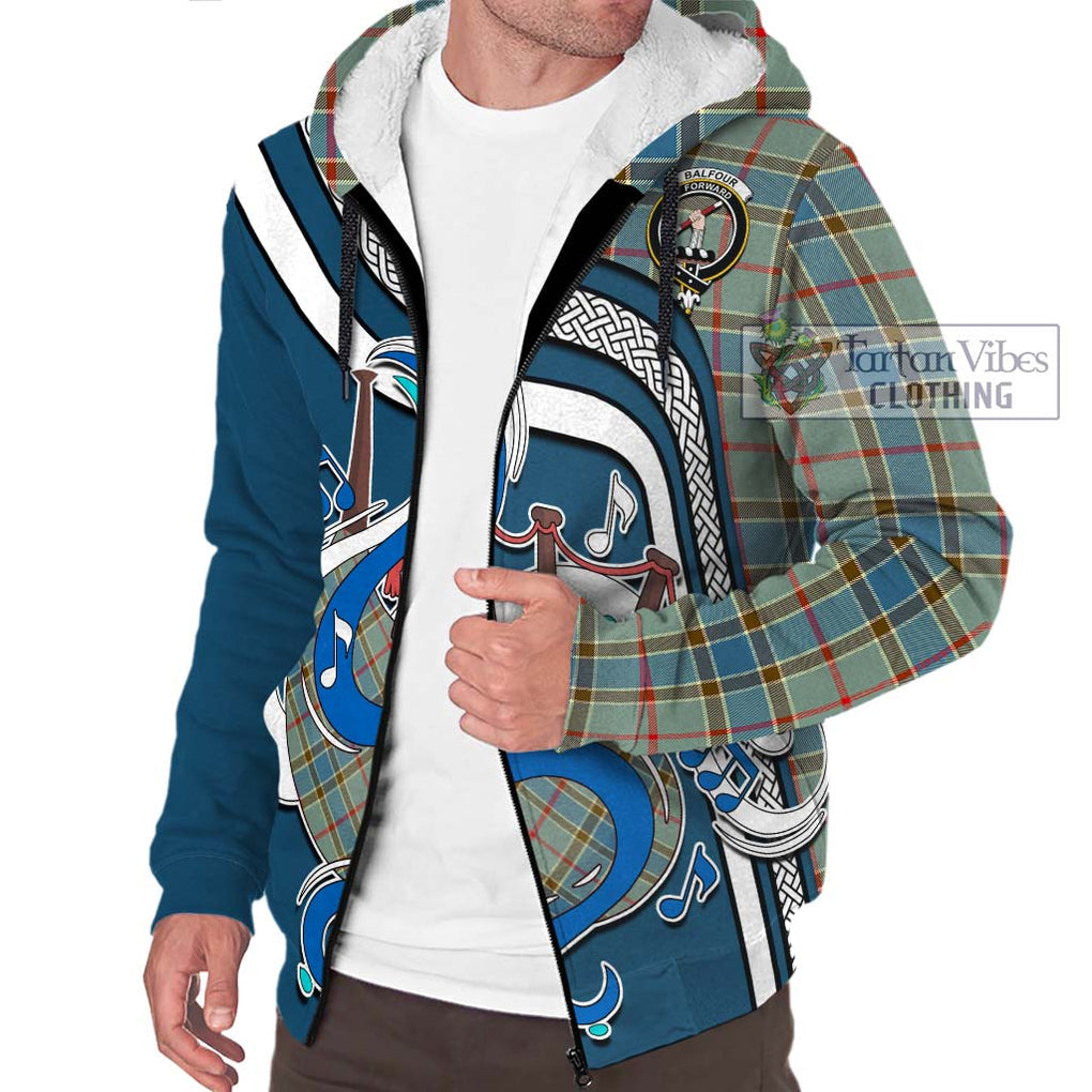 Balfour Blue Tartan Sherpa Hoodie with Epic Bagpipe Style Unisex - Tartanvibesclothing Shop