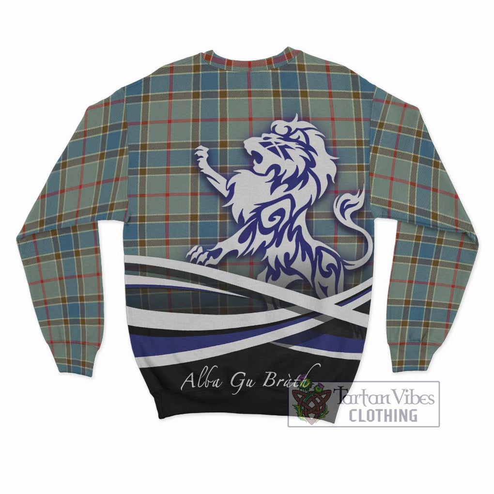 Balfour Blue Tartan Sweatshirt with Alba Gu Brath Regal Lion Emblem - Tartanvibesclothing Shop