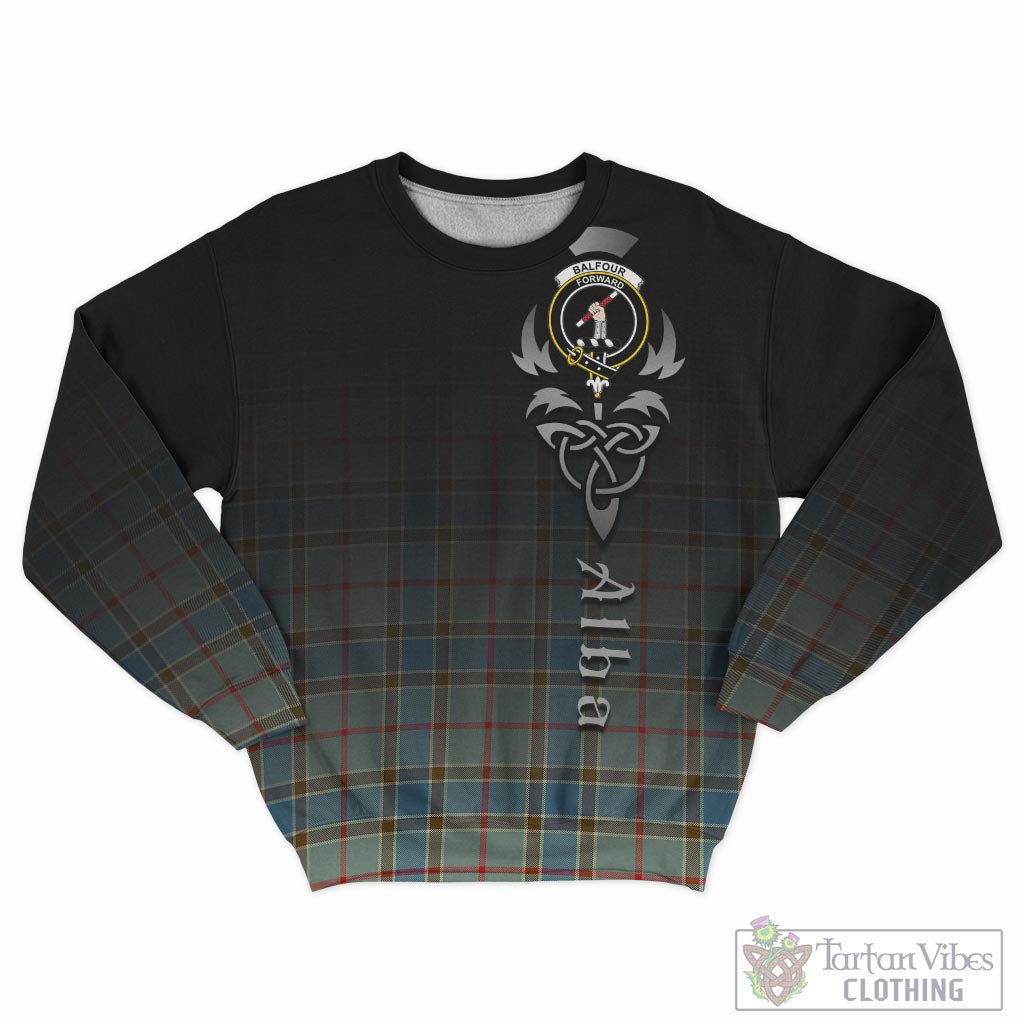 Tartan Vibes Clothing Balfour Blue Tartan Sweatshirt Featuring Alba Gu Brath Family Crest Celtic Inspired