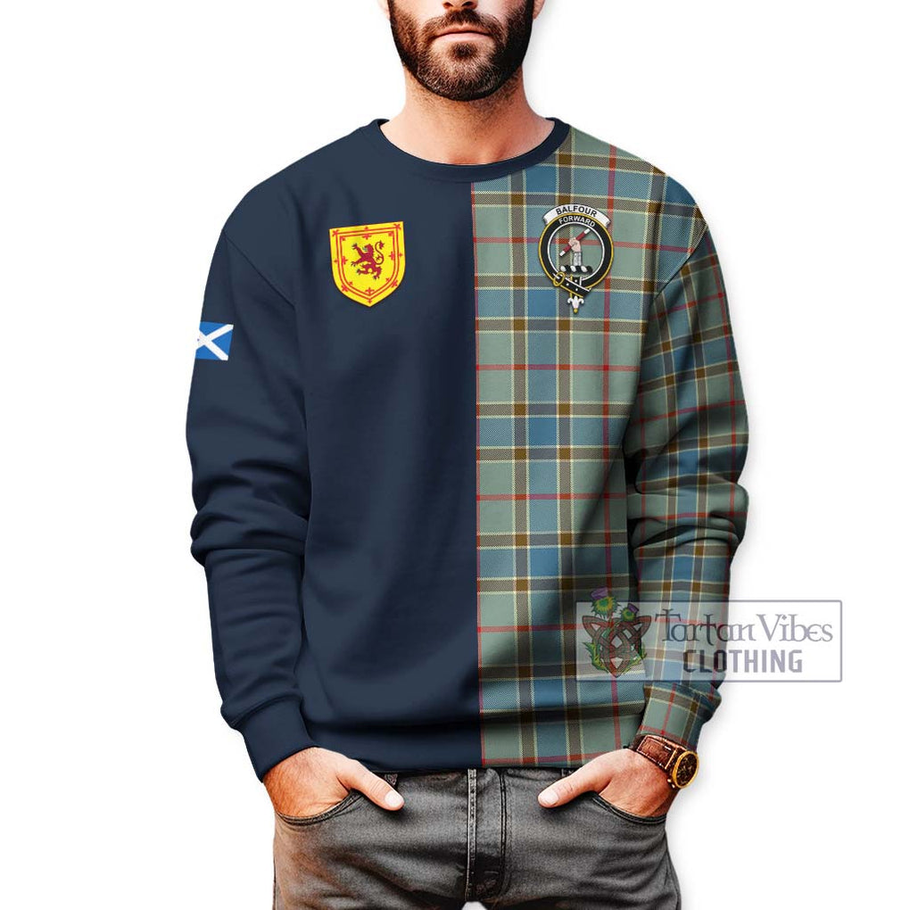 Tartan Vibes Clothing Balfour Blue Tartan Sweatshirt with Scottish Lion Royal Arm Half Style