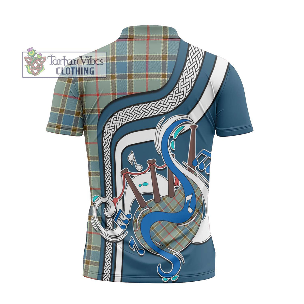 Balfour Blue Tartan Zipper Polo Shirt with Epic Bagpipe Style - Tartanvibesclothing Shop