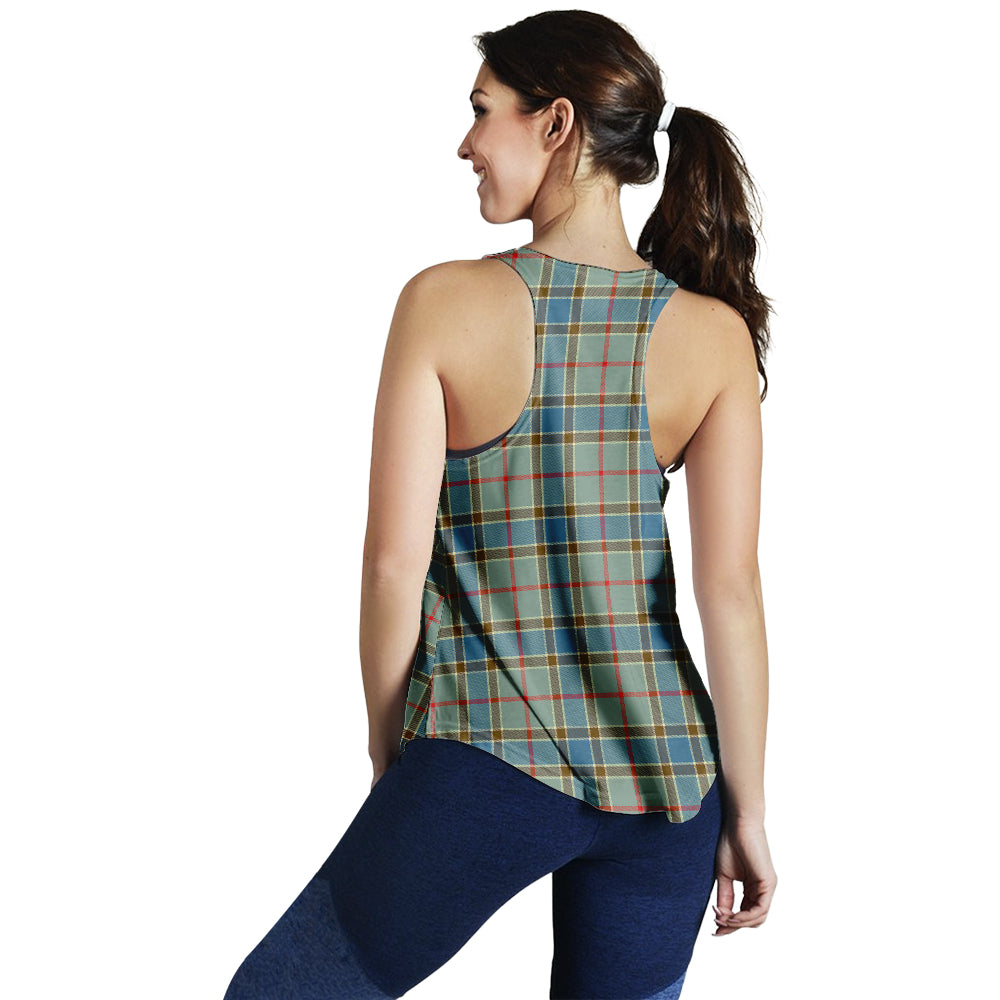 Balfour Blue Tartan Women Racerback Tanks with Family Crest - Tartanvibesclothing