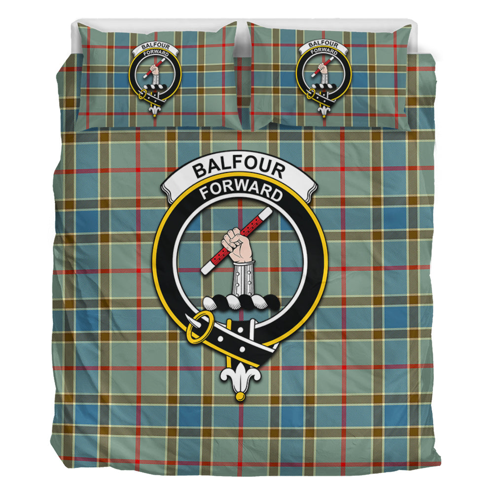 Balfour Blue Tartan Bedding Set with Family Crest - Tartan Vibes Clothing