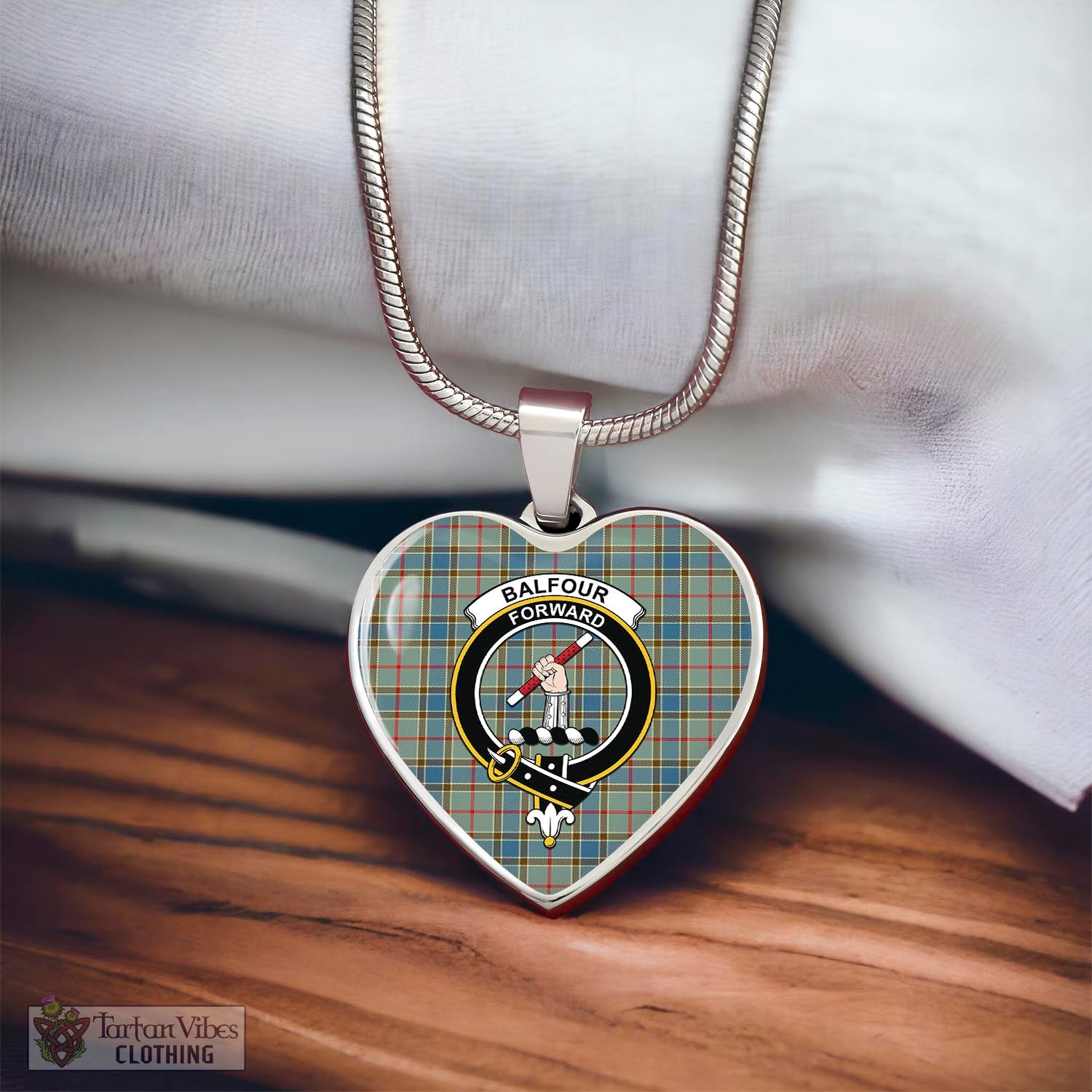 Tartan Vibes Clothing Balfour Blue Tartan Heart Necklace with Family Crest