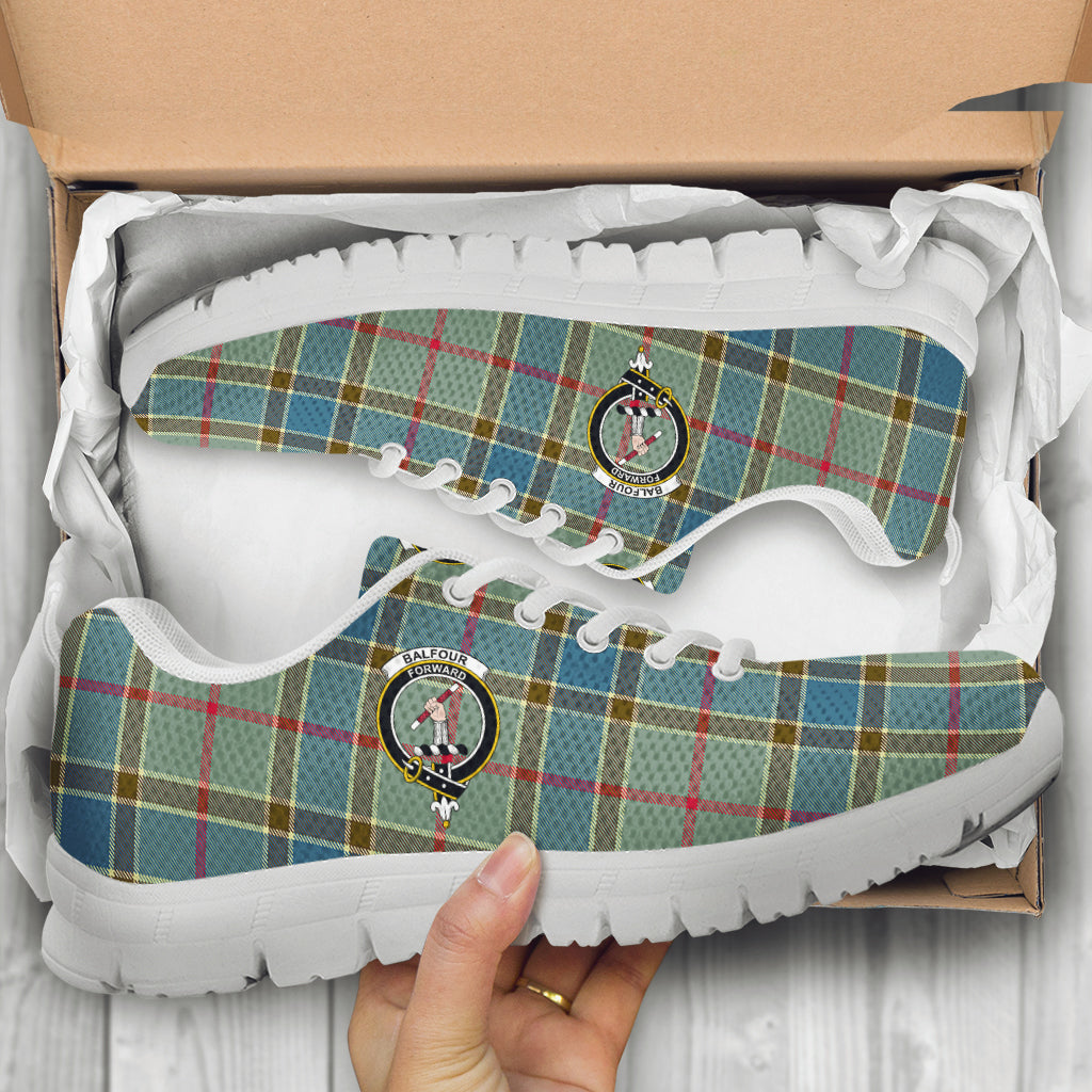 Balfour Blue Tartan Sneakers with Family Crest - Tartan Vibes Clothing