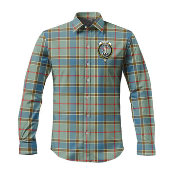 Balfour Blue Tartan Long Sleeve Button Up Shirt with Family Crest