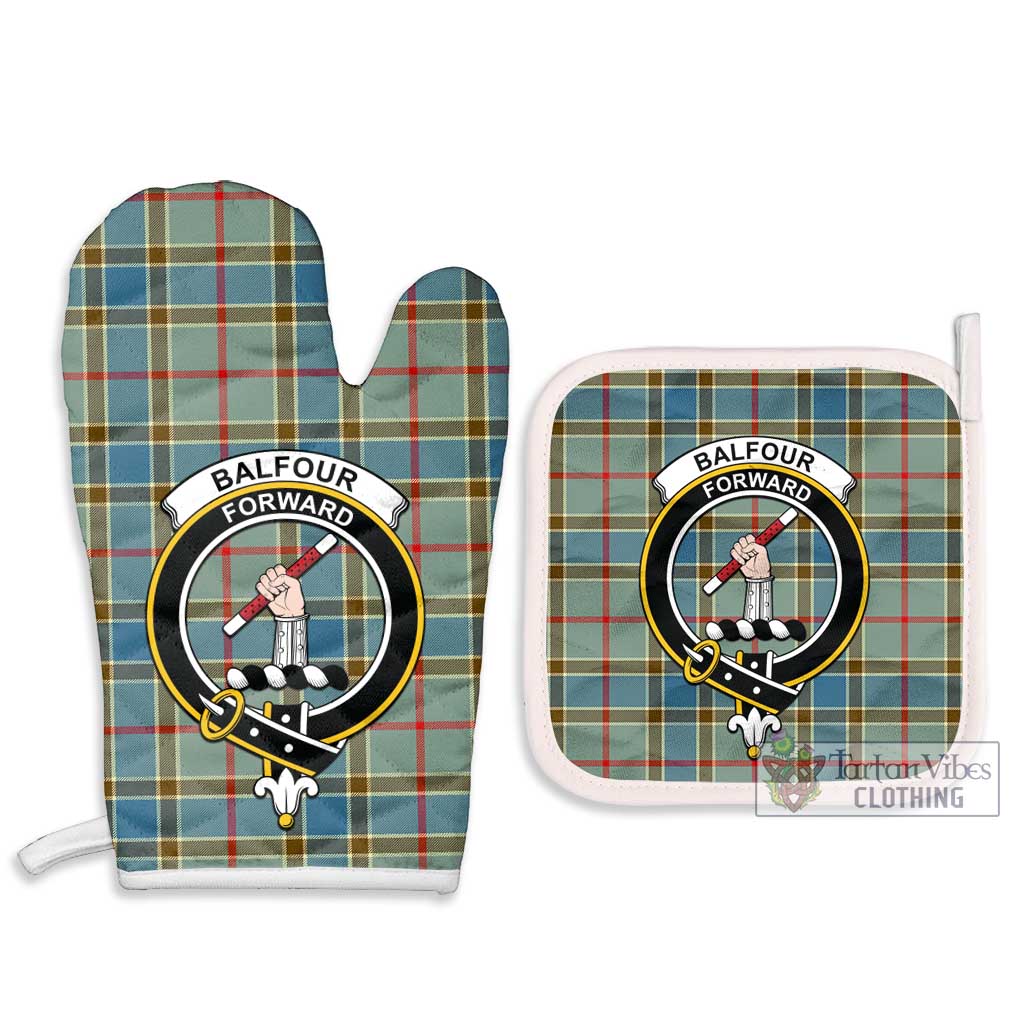 Tartan Vibes Clothing Balfour Blue Tartan Combo Oven Mitt & Pot-Holder with Family Crest