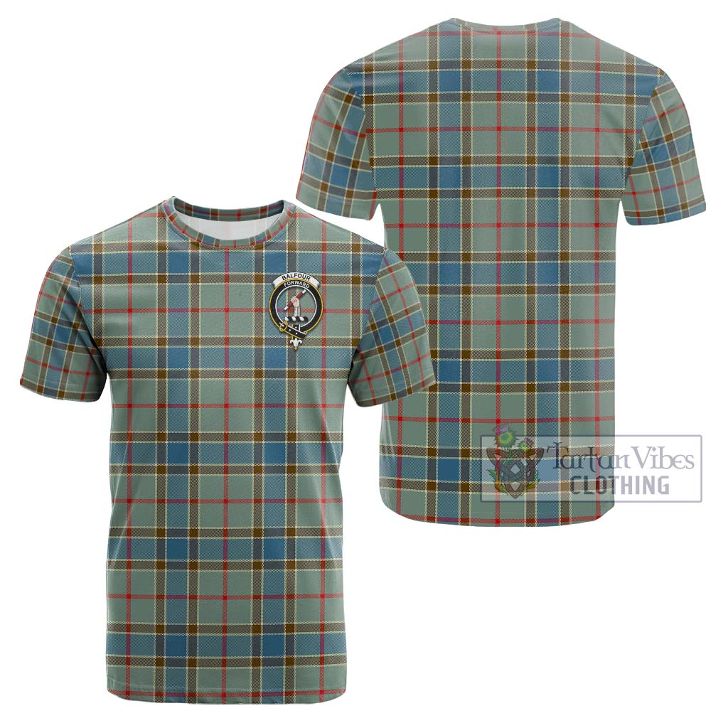 Tartan Vibes Clothing Balfour Blue Tartan Cotton T-Shirt with Family Crest