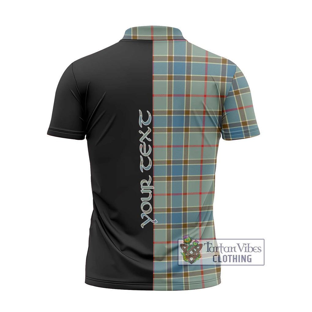 Balfour Blue Tartan Zipper Polo Shirt with Family Crest and Half Of Me Style - Tartanvibesclothing Shop