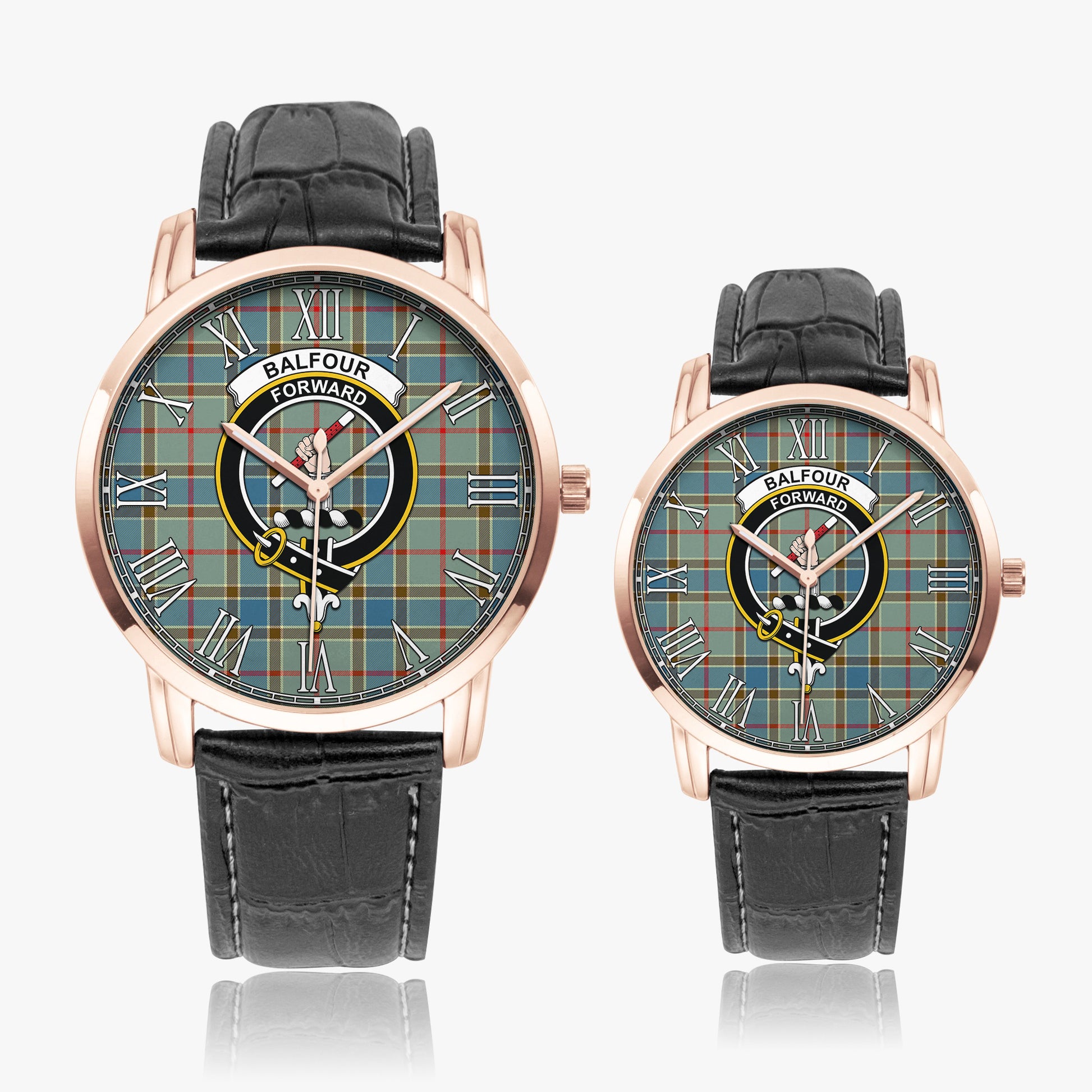 Balfour Blue Tartan Family Crest Leather Strap Quartz Watch - Tartanvibesclothing