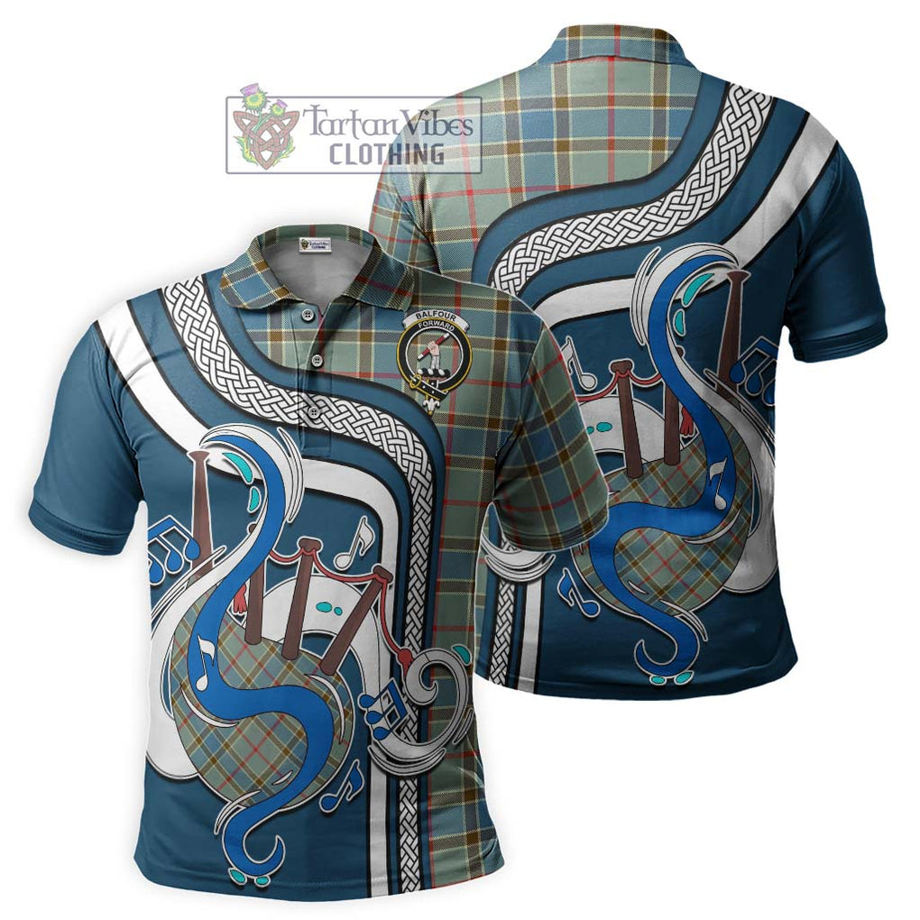 Tartan Vibes Clothing Balfour Blue Tartan Polo Shirt with Epic Bagpipe Style