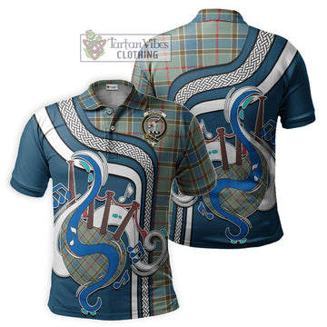 Balfour Blue Tartan Polo Shirt with Epic Bagpipe Style