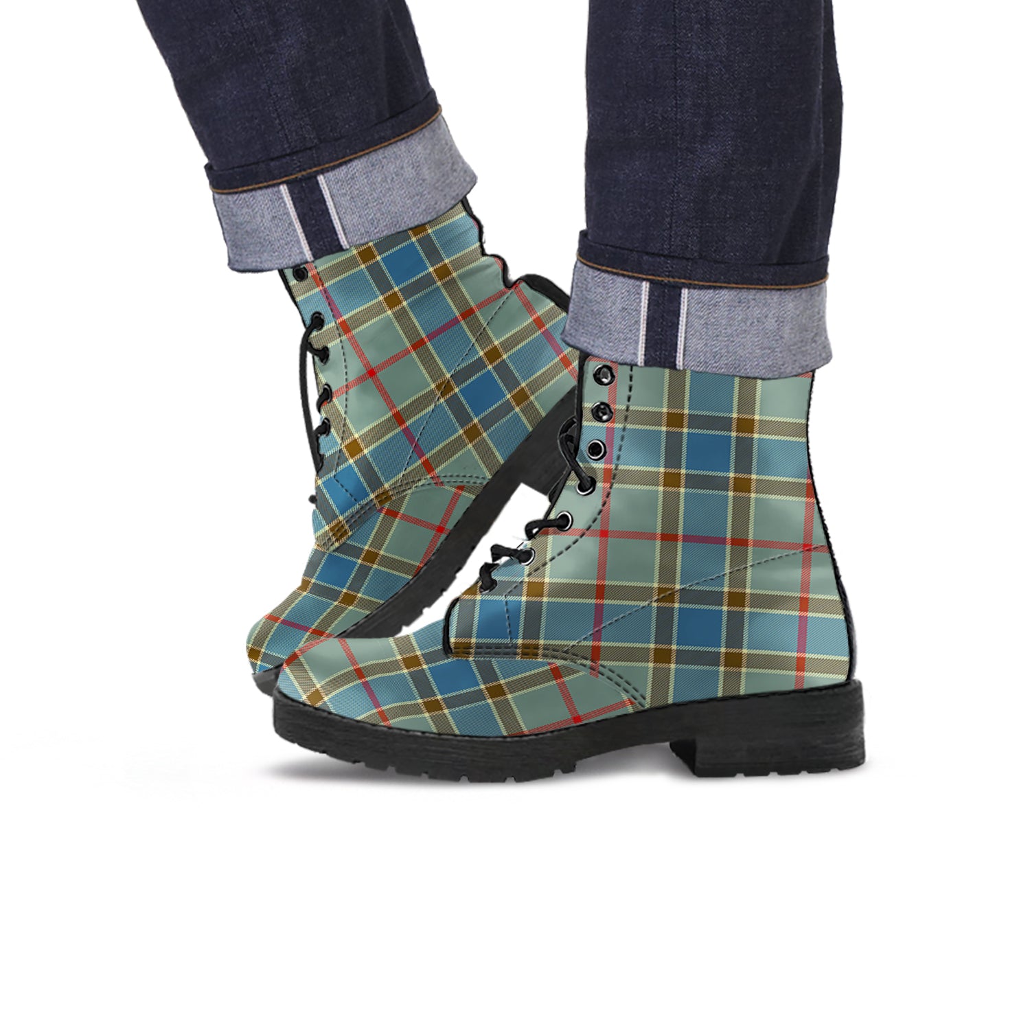 Balfour Blue Tartan Leather Boots - Tartanvibesclothing