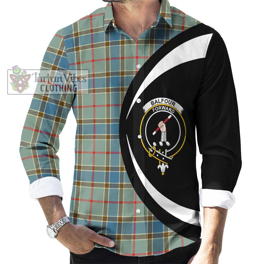 Tartan Vibes Clothing Balfour Blue Tartan Long Sleeve Button Up with Family Crest Circle Style