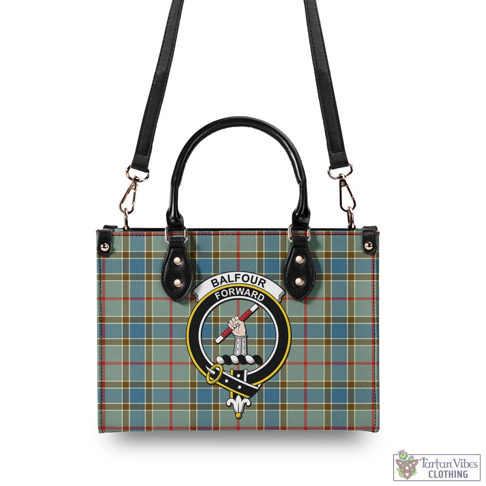 Tartan Vibes Clothing Balfour Blue Tartan Luxury Leather Handbags with Family Crest