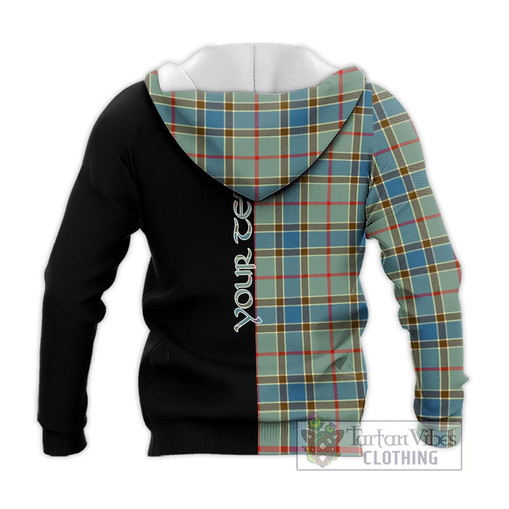 Balfour Blue Tartan Knitted Hoodie with Family Crest and Half Of Me Style - Tartanvibesclothing Shop