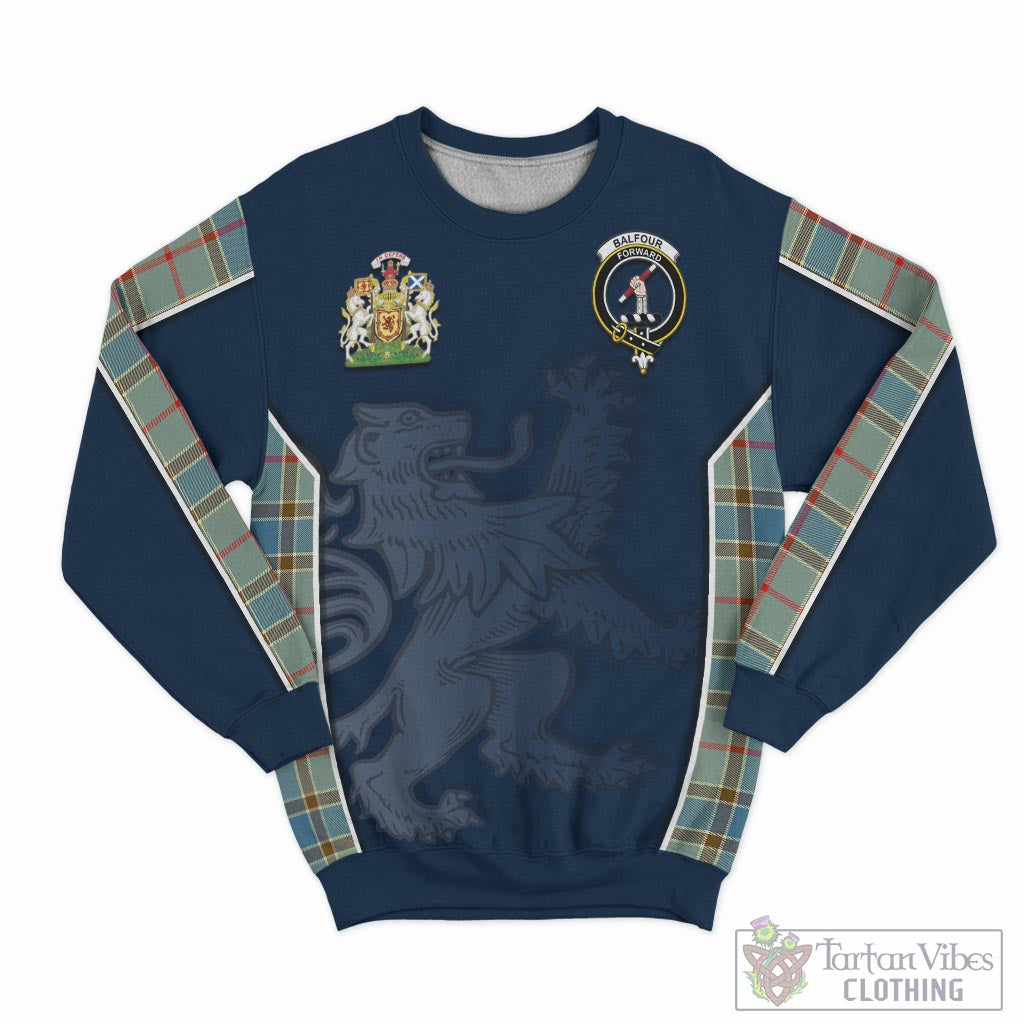 Tartan Vibes Clothing Balfour Blue Tartan Sweater with Family Crest and Lion Rampant Vibes Sport Style