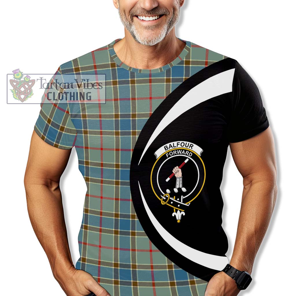 Tartan Vibes Clothing Balfour Blue Tartan T-Shirt with Family Crest Circle Style