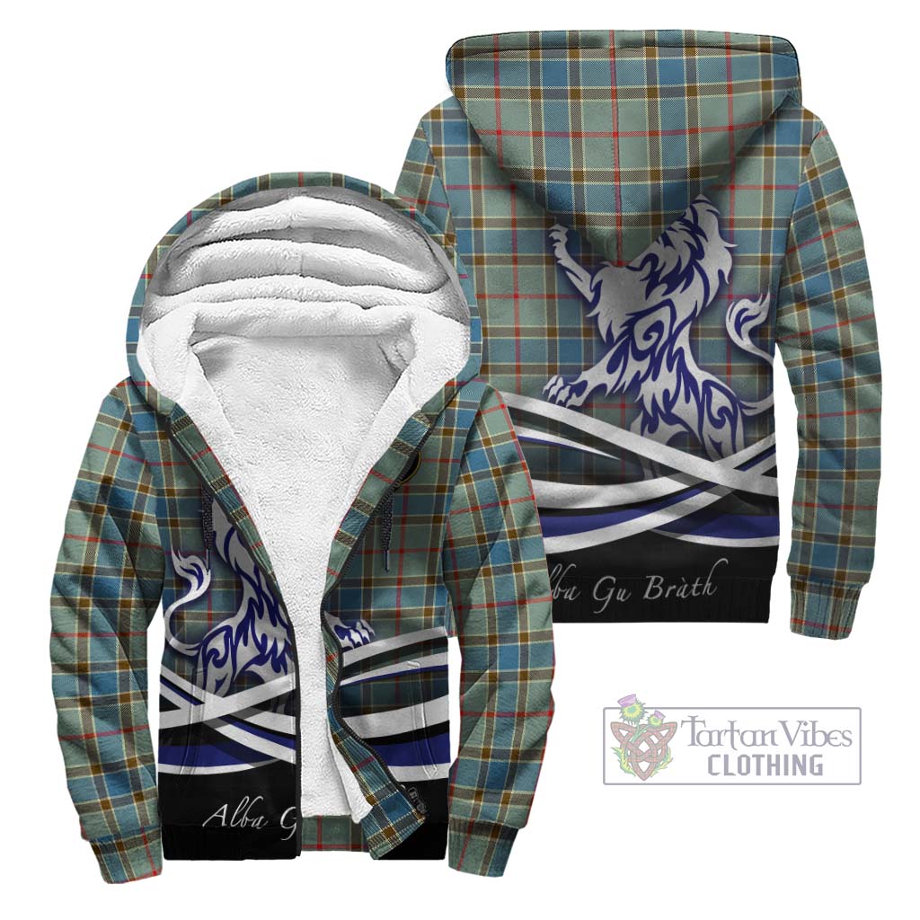 Tartan Vibes Clothing Balfour Blue Tartan Sherpa Hoodie with Alba Gu Brath Regal Lion Emblem