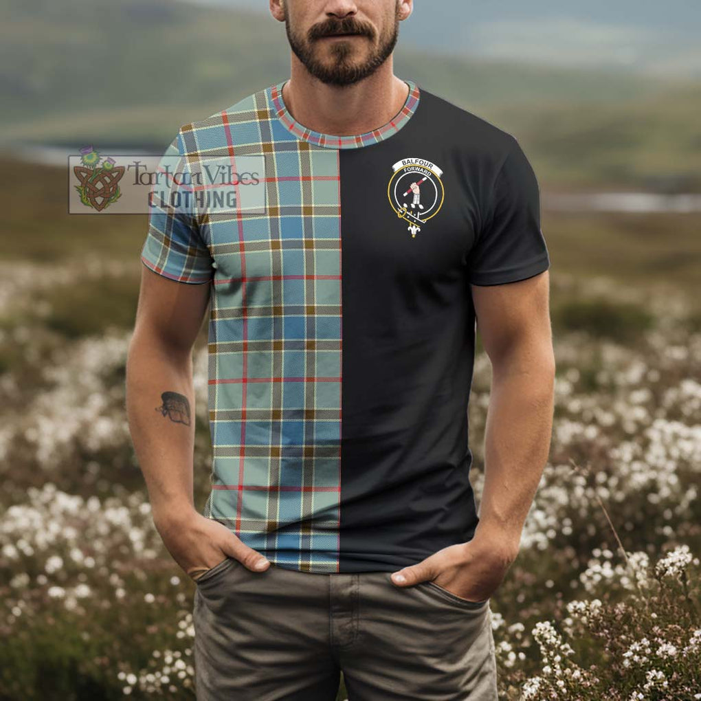 Balfour Blue Tartan T-Shirt with Family Crest and Half Of Me Style - Tartanvibesclothing Shop