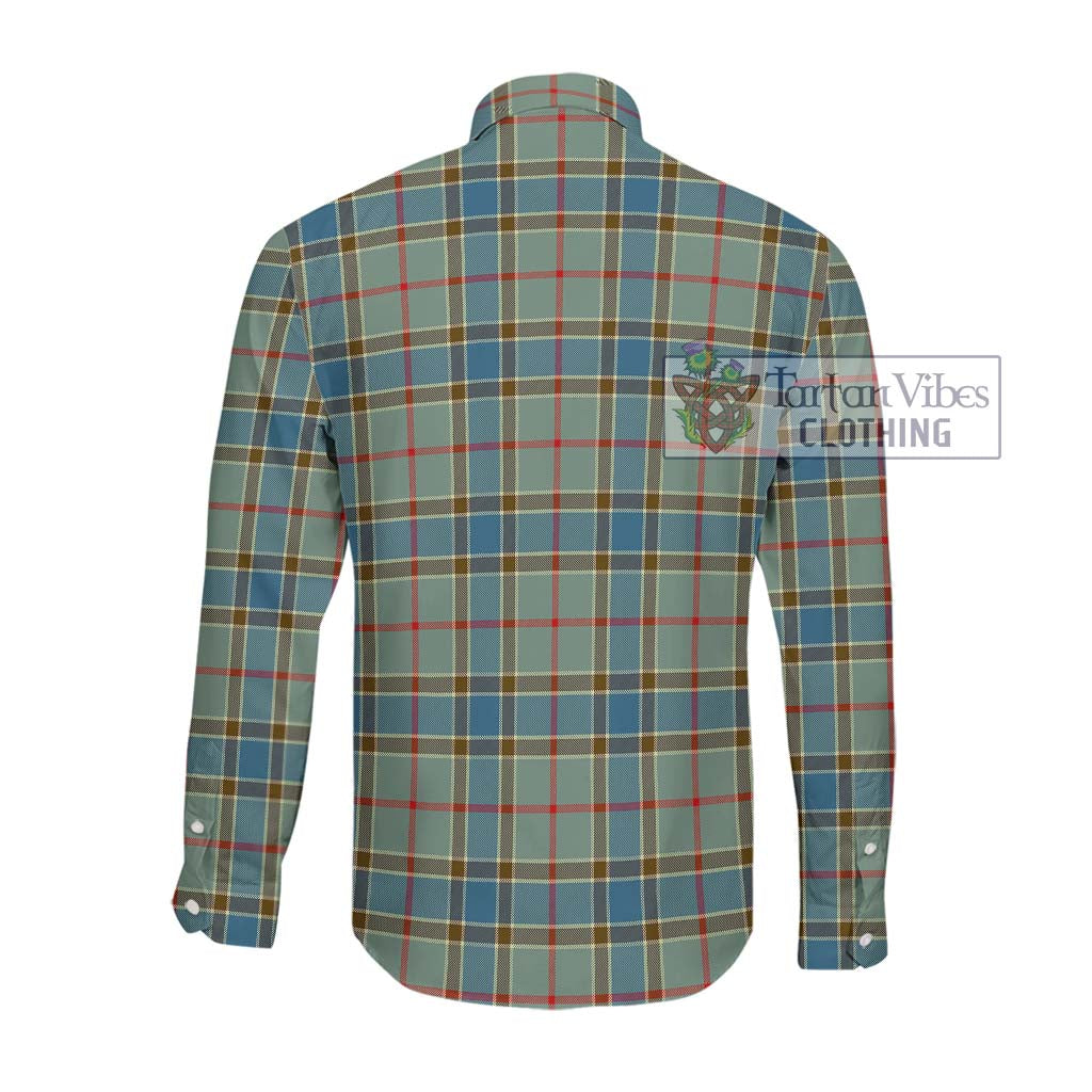 Tartan Vibes Clothing Balfour Blue Tartan Long Sleeve Button Shirt with Family Crest DNA In Me Style