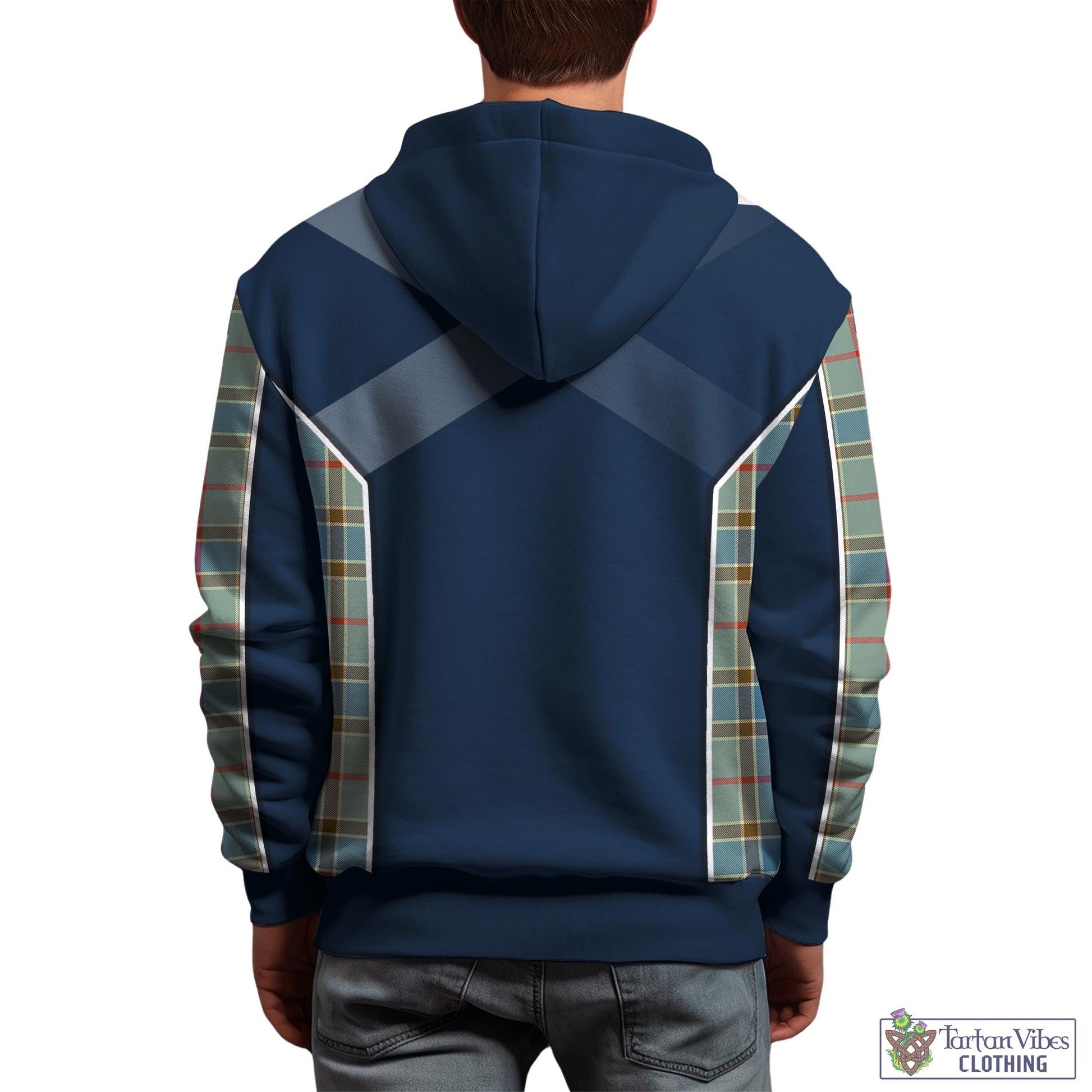 Tartan Vibes Clothing Balfour Blue Tartan Hoodie with Family Crest and Lion Rampant Vibes Sport Style