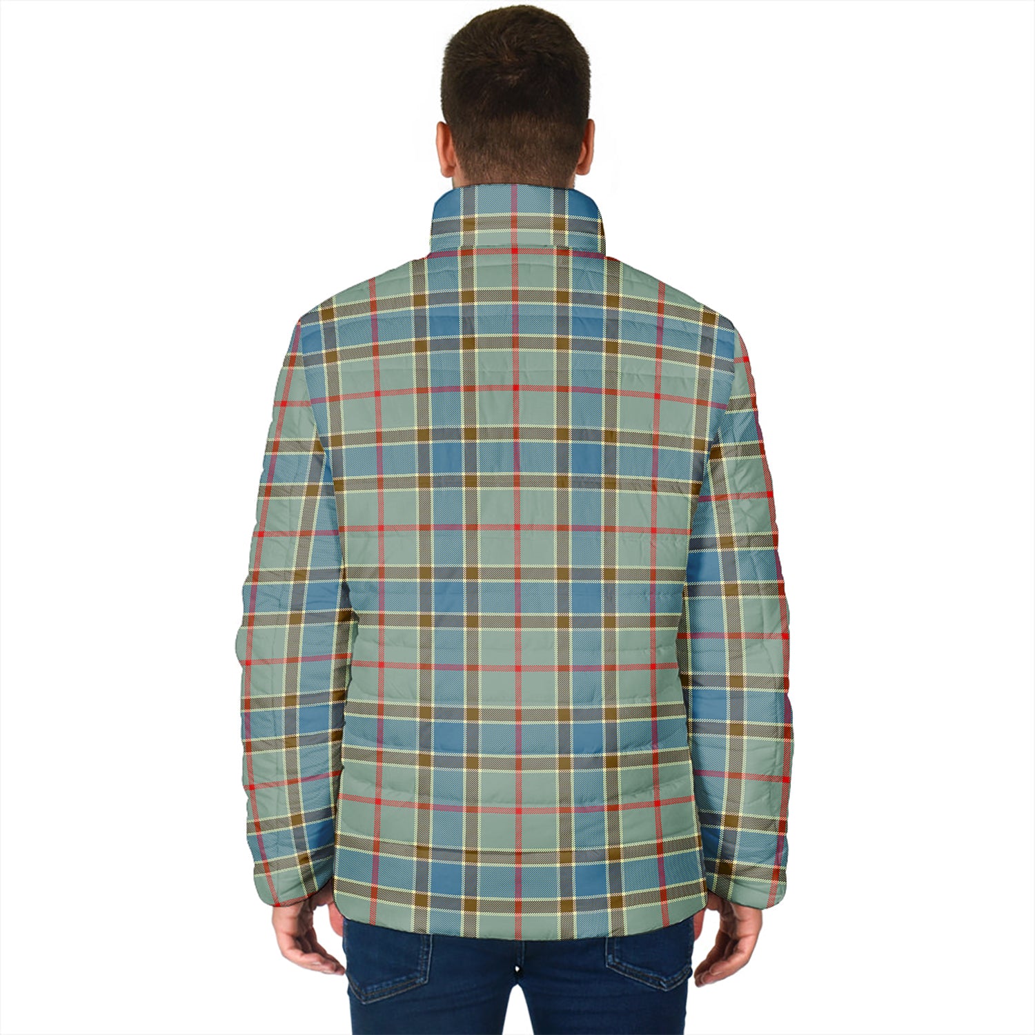 Balfour Blue Tartan Padded Jacket with Family Crest - Tartan Vibes Clothing