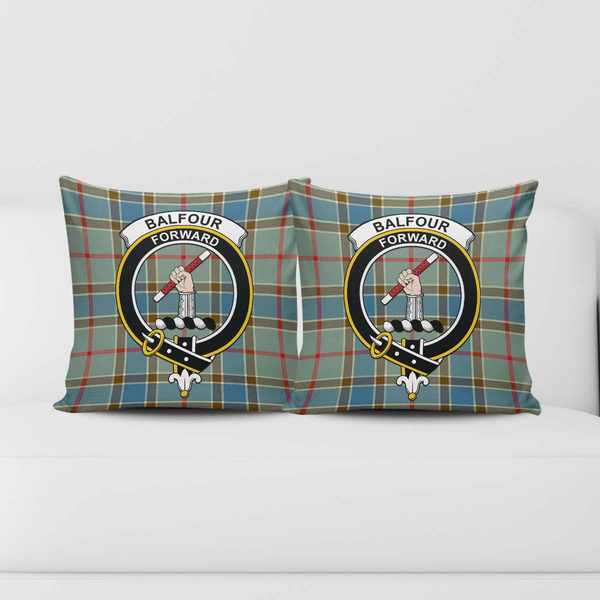 Balfour Blue Tartan Pillow Cover with Family Crest - Tartanvibesclothing