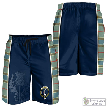 Balfour Blue Tartan Men's Shorts with Family Crest and Scottish Thistle Vibes Sport Style