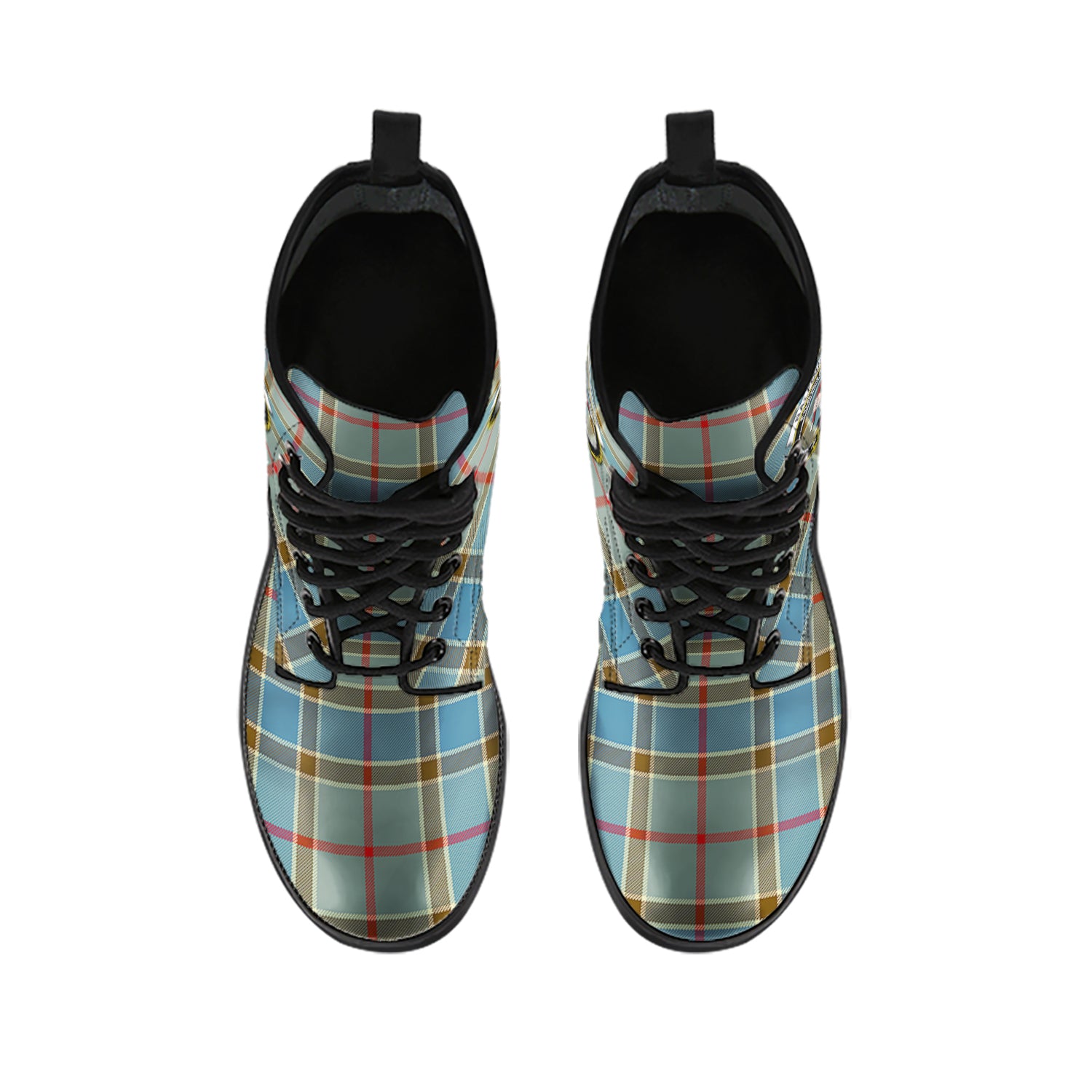 Balfour Blue Tartan Leather Boots with Family Crest - Tartanvibesclothing