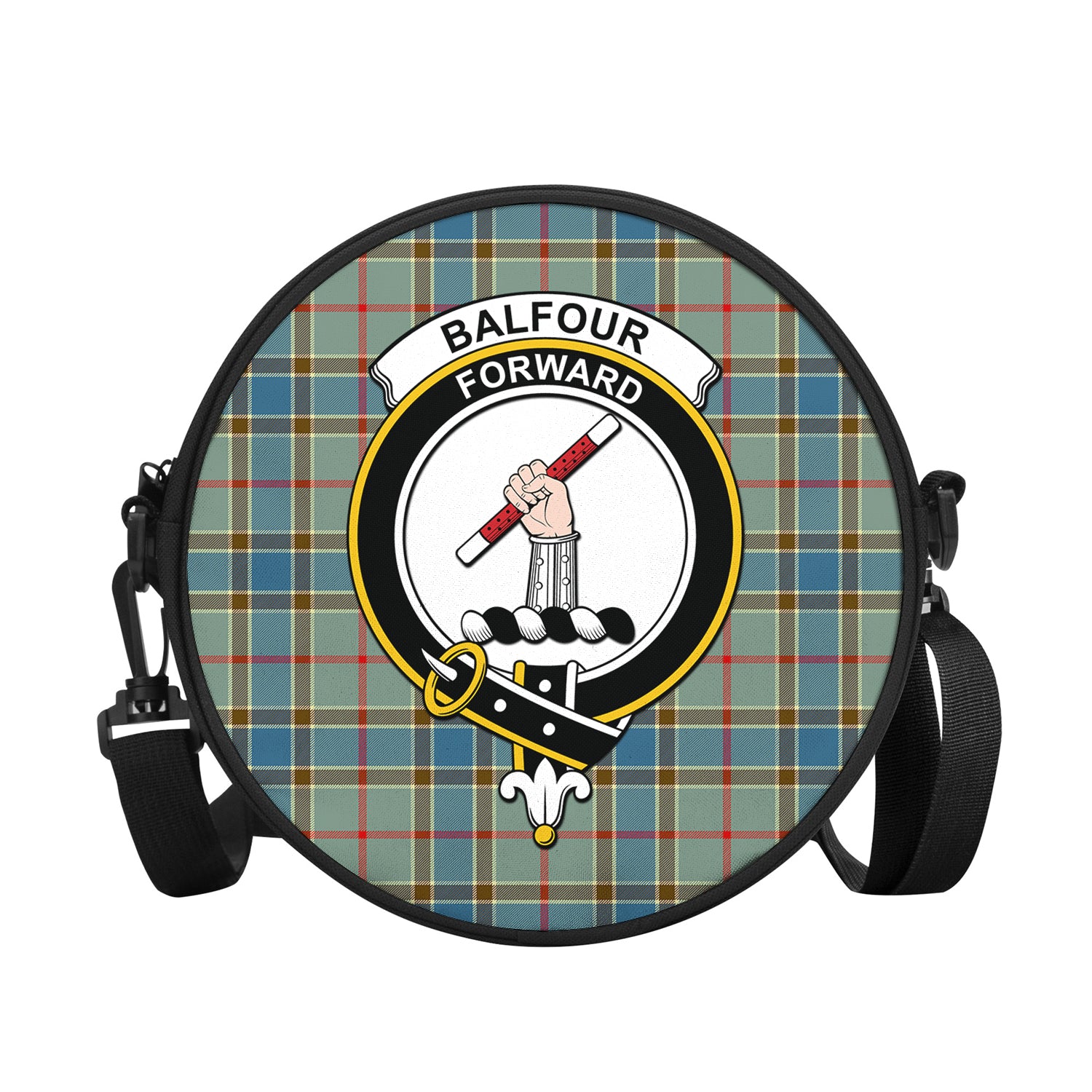 Balfour Blue Tartan Round Satchel Bags with Family Crest - Tartanvibesclothing