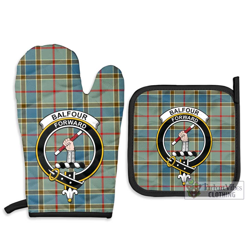 Tartan Vibes Clothing Balfour Blue Tartan Combo Oven Mitt & Pot-Holder with Family Crest