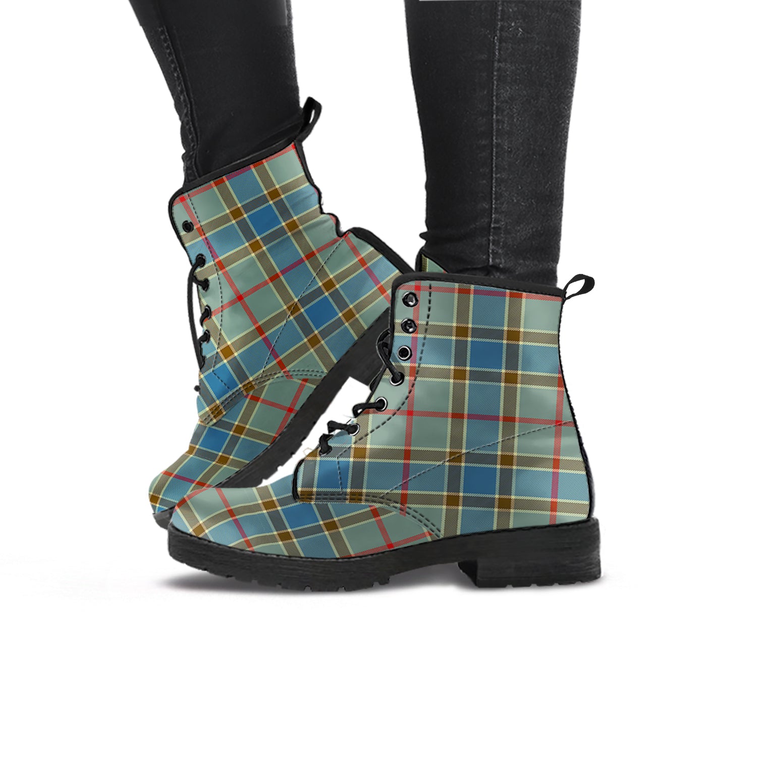 Balfour Blue Tartan Leather Boots - Tartanvibesclothing