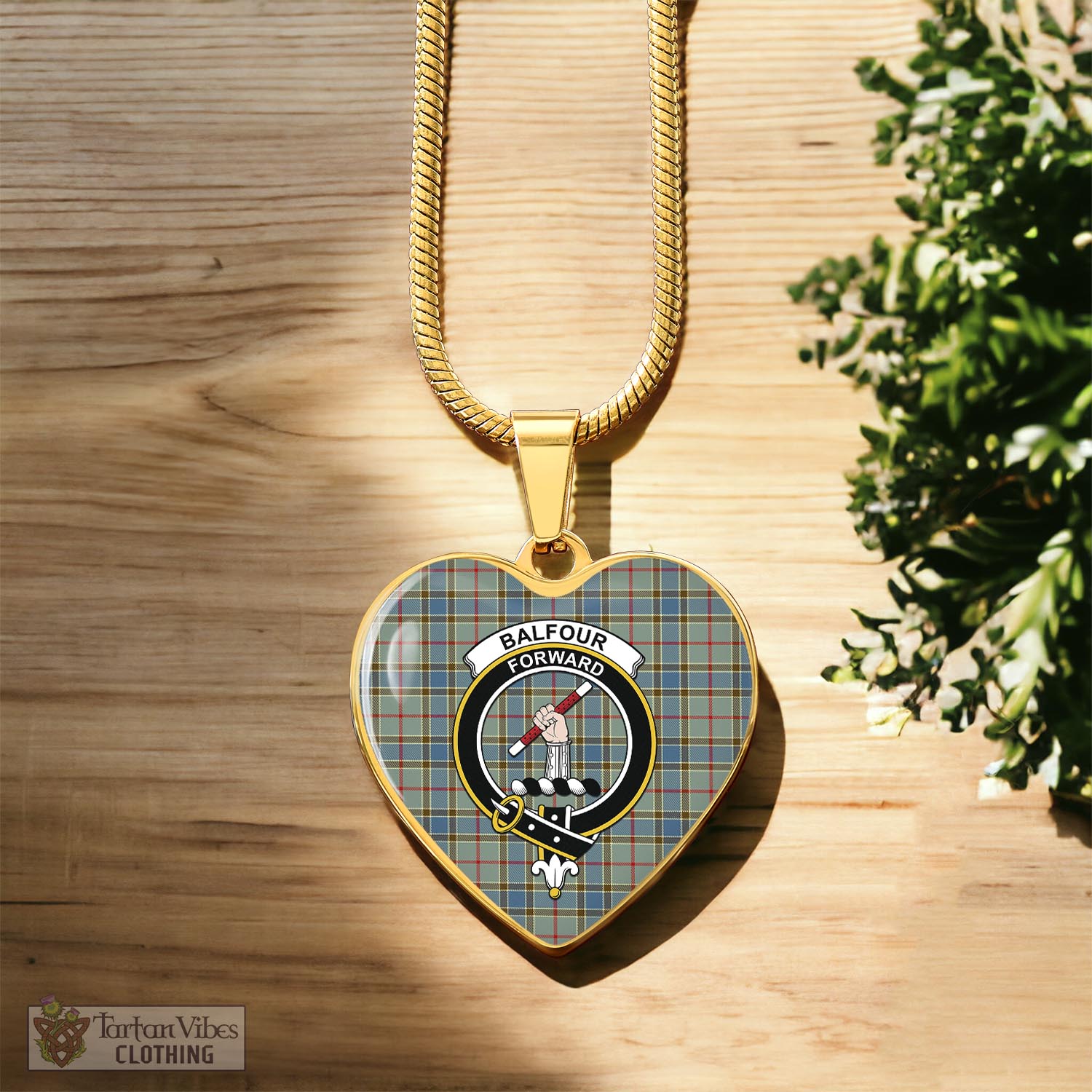 Tartan Vibes Clothing Balfour Blue Tartan Heart Necklace with Family Crest