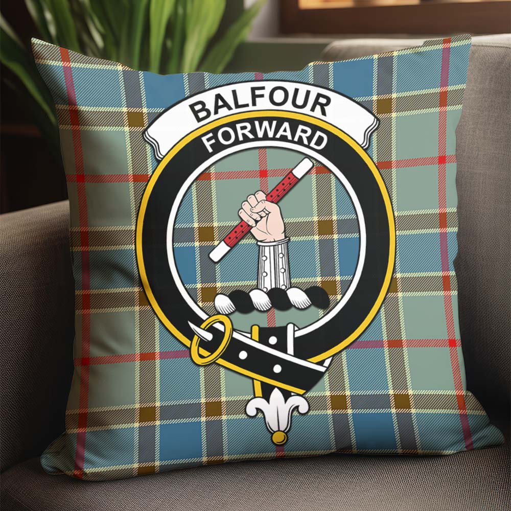 Balfour Blue Tartan Pillow Cover with Family Crest - Tartanvibesclothing