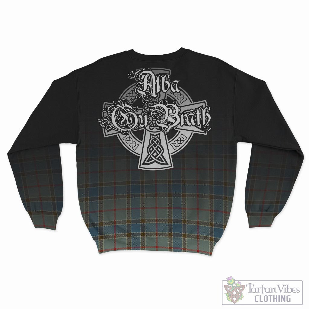 Tartan Vibes Clothing Balfour Blue Tartan Sweatshirt Featuring Alba Gu Brath Family Crest Celtic Inspired