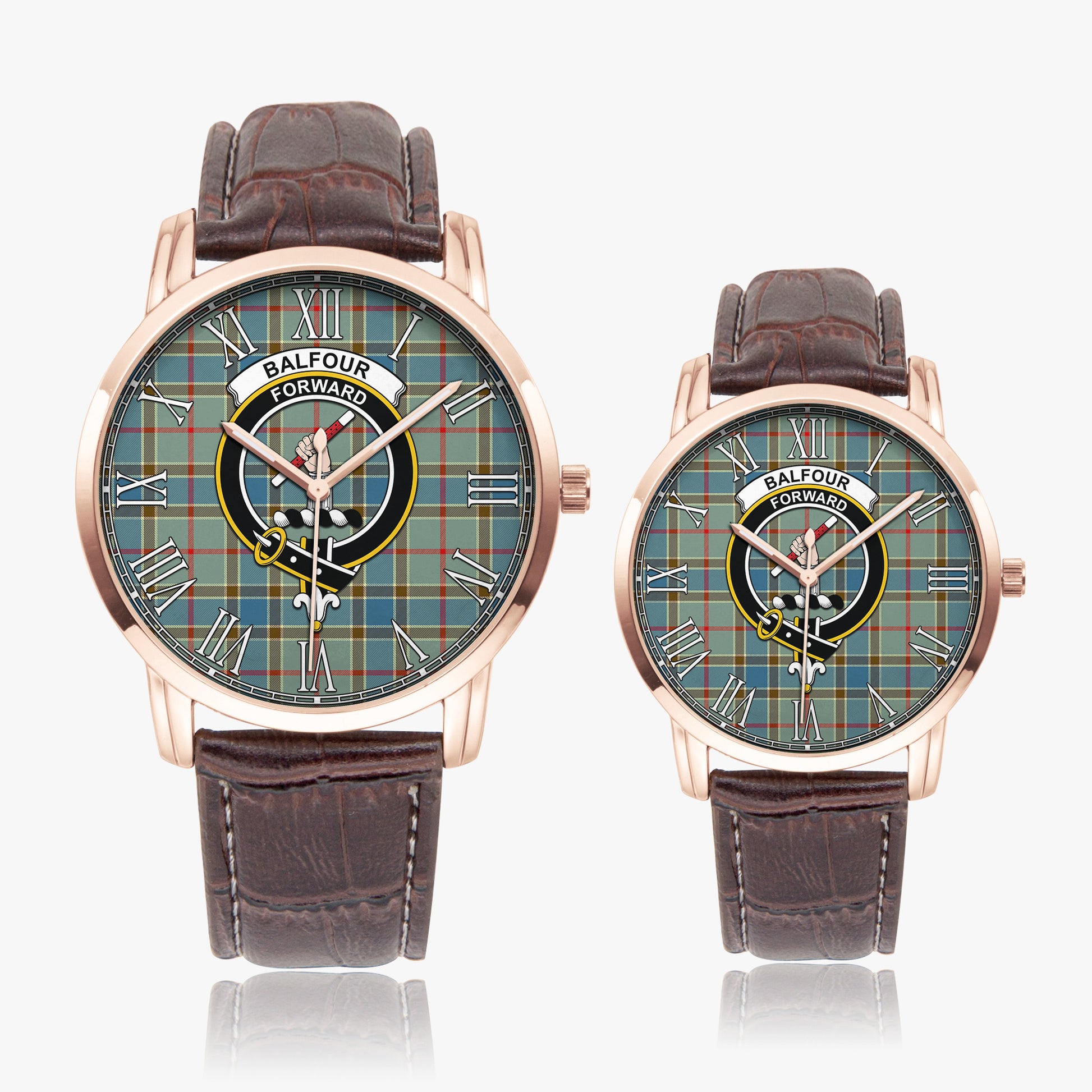 Balfour Blue Tartan Family Crest Leather Strap Quartz Watch - Tartanvibesclothing