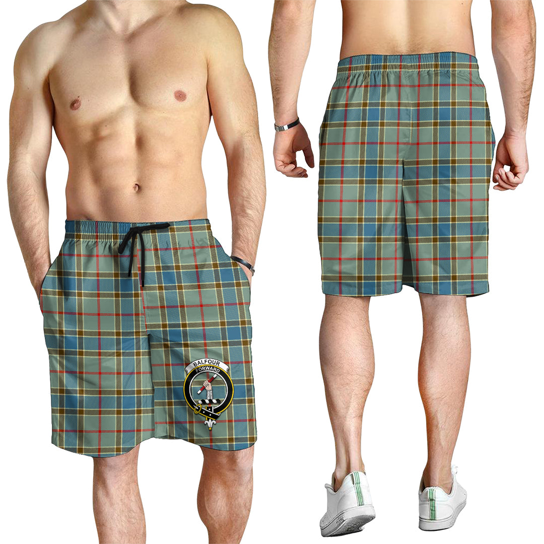 Balfour Blue Tartan Mens Shorts with Family Crest - Tartanvibesclothing