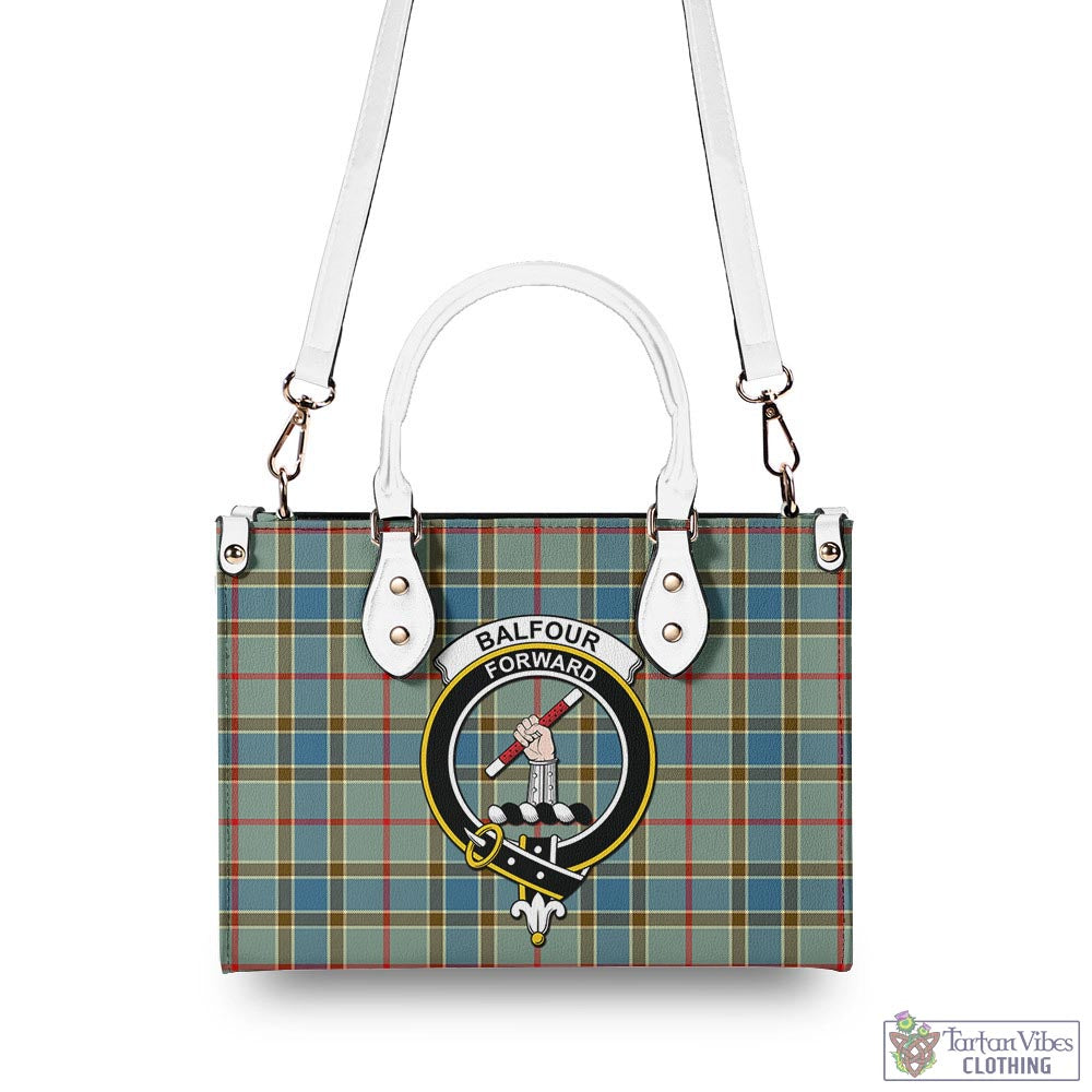 Tartan Vibes Clothing Balfour Blue Tartan Luxury Leather Handbags with Family Crest