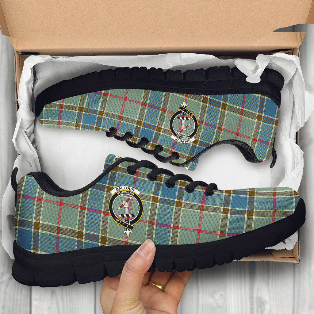 Balfour Blue Tartan Sneakers with Family Crest - Tartan Vibes Clothing